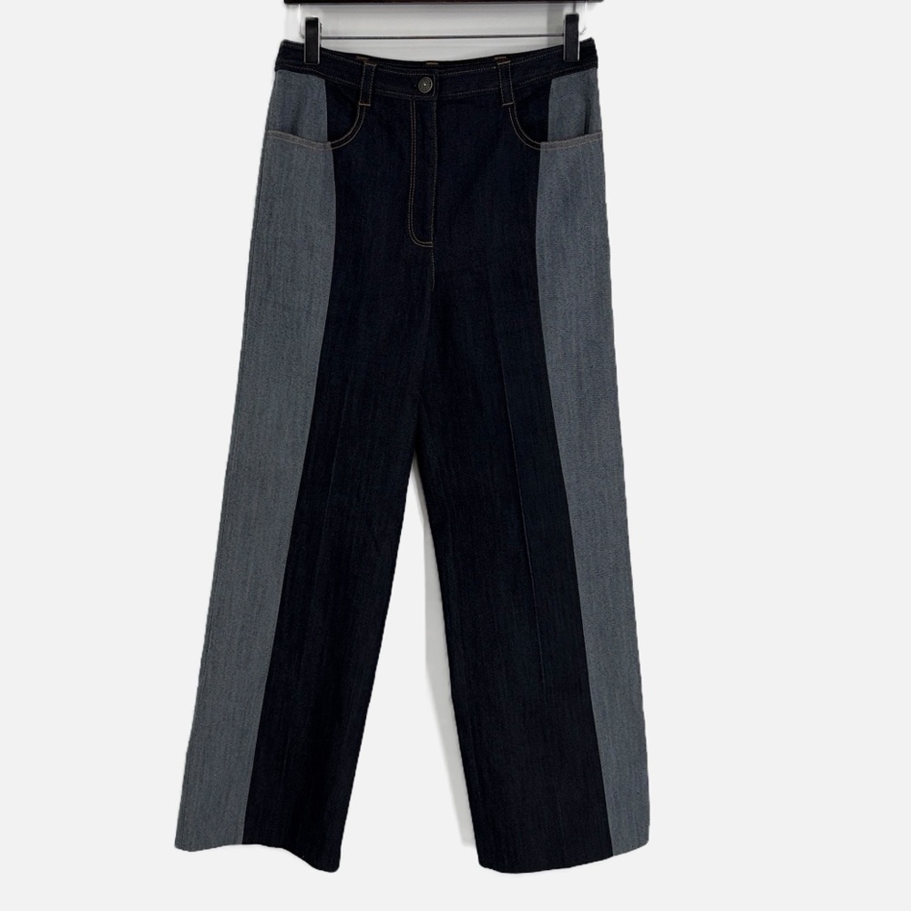 Cinq a' Sept High Rise Wide Straight Leg Two Tone Panel Jeans - 6 (measured)